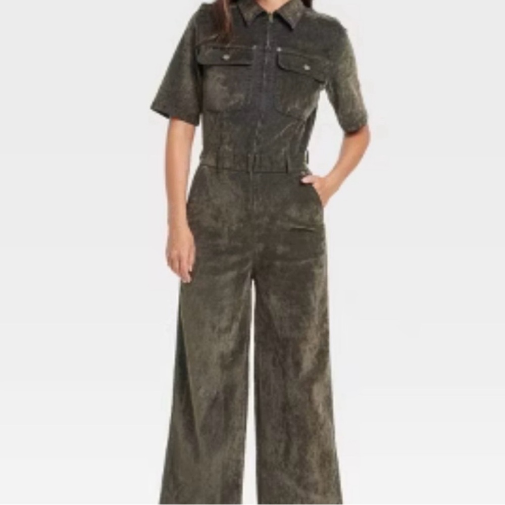 Universal Thread Olive Green Women's Flocked Denim Jumpsuit